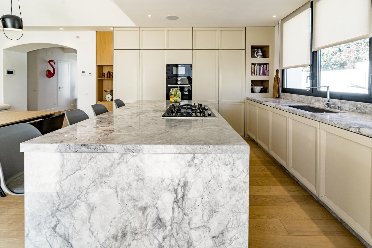 Kitchen view of Villa, Marbella luxury Beach House short term rental, located on the beach side at Marbella´s exclusive Golden Mile just steps from the sea 