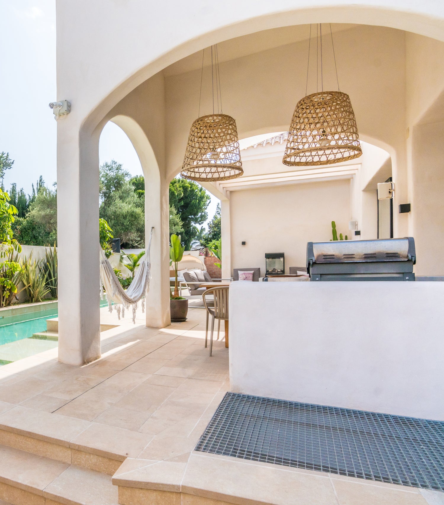 BBQ area of Villa, Marbella luxury Beach House short term rental, located on the beach side at Marbella´s exclusive Golden Mile just by beach