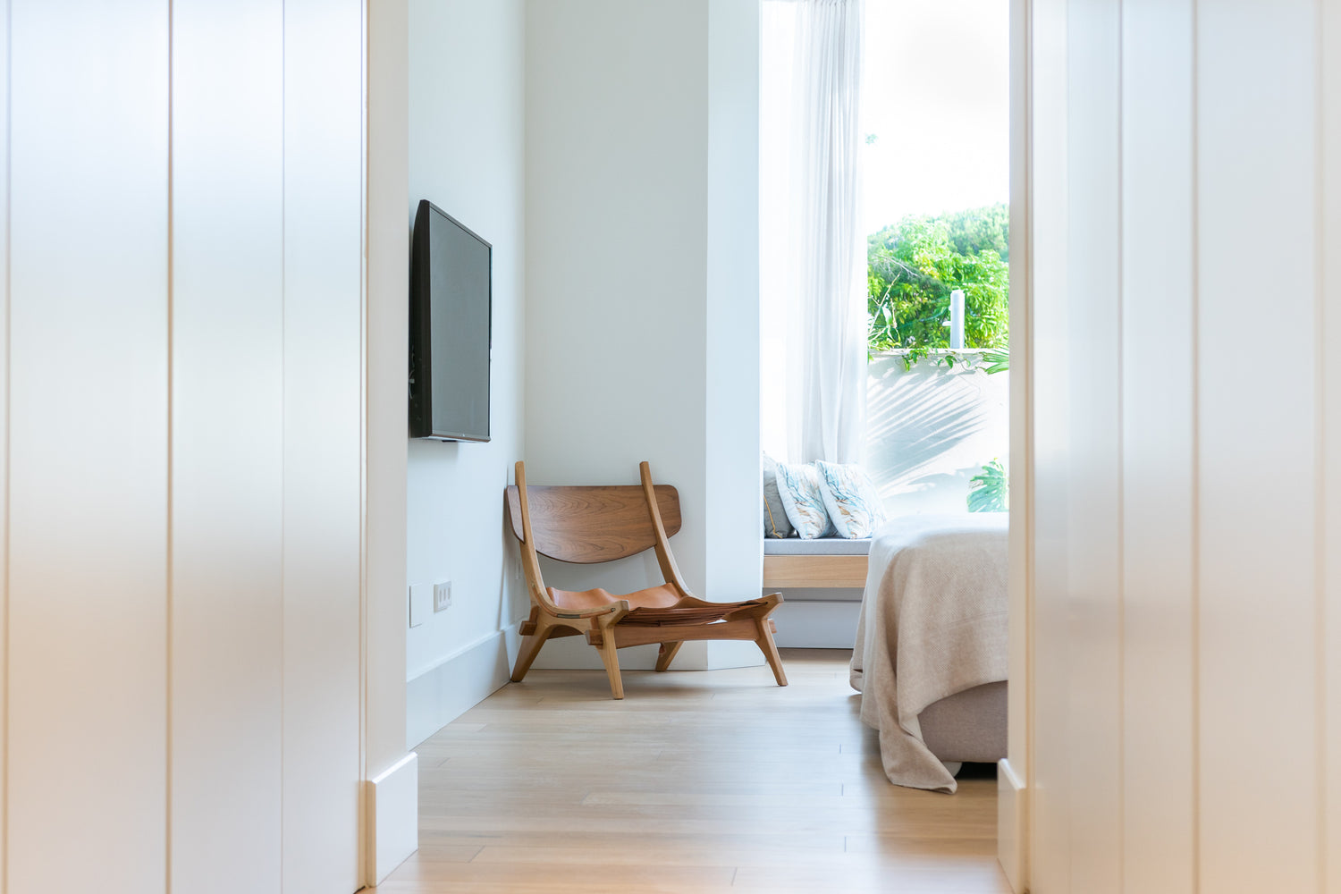 Master bedroom detail of Villa, Marbella luxury Beach House short term rental, located on the beach side at Marbella´s exclusive Golden Mile just steps from the sea 