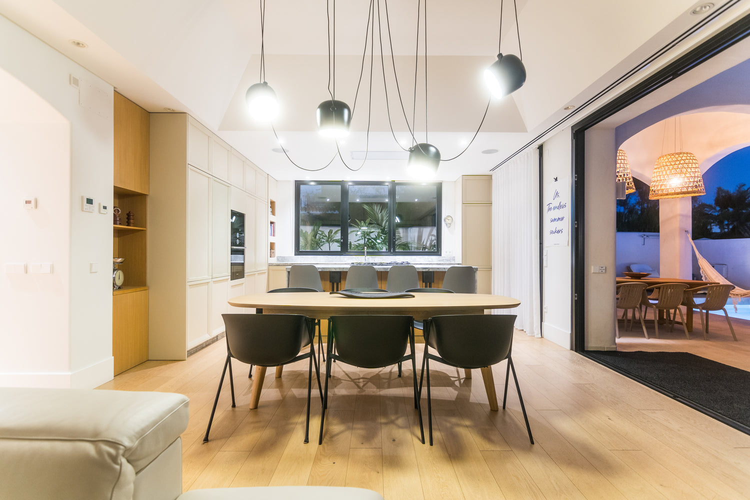 Dining area of Villa, Marbella luxury Beach House short term rental, located on the beach side at Marbella´s exclusive Golden Mile just steps from the sea 